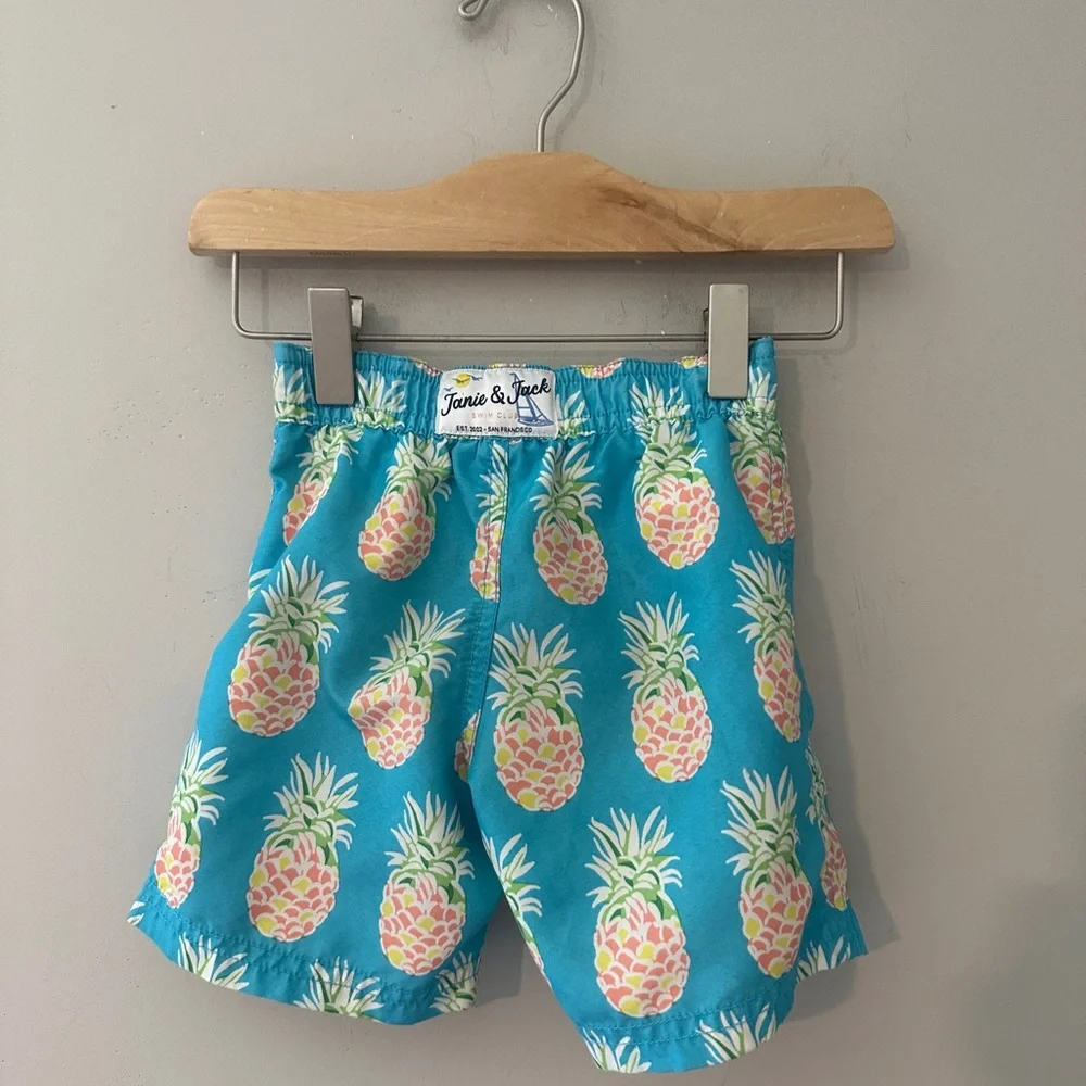 $14 ADD ON janie and jack! blue‎ pineapple swim trunks 12-18M zara